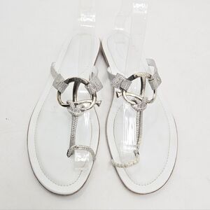 Tod's Sandals White Snake Leather Strappy Flats‎